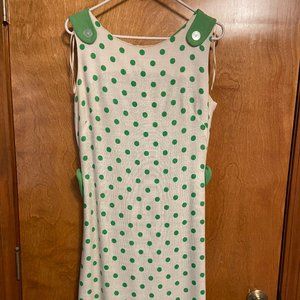 Vintage dress in white and green with polka dots